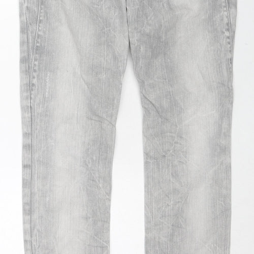 River Island Womens Grey Cotton Straight Jeans Size 8 L30 in Regular Zip - Acid Wash Distressing