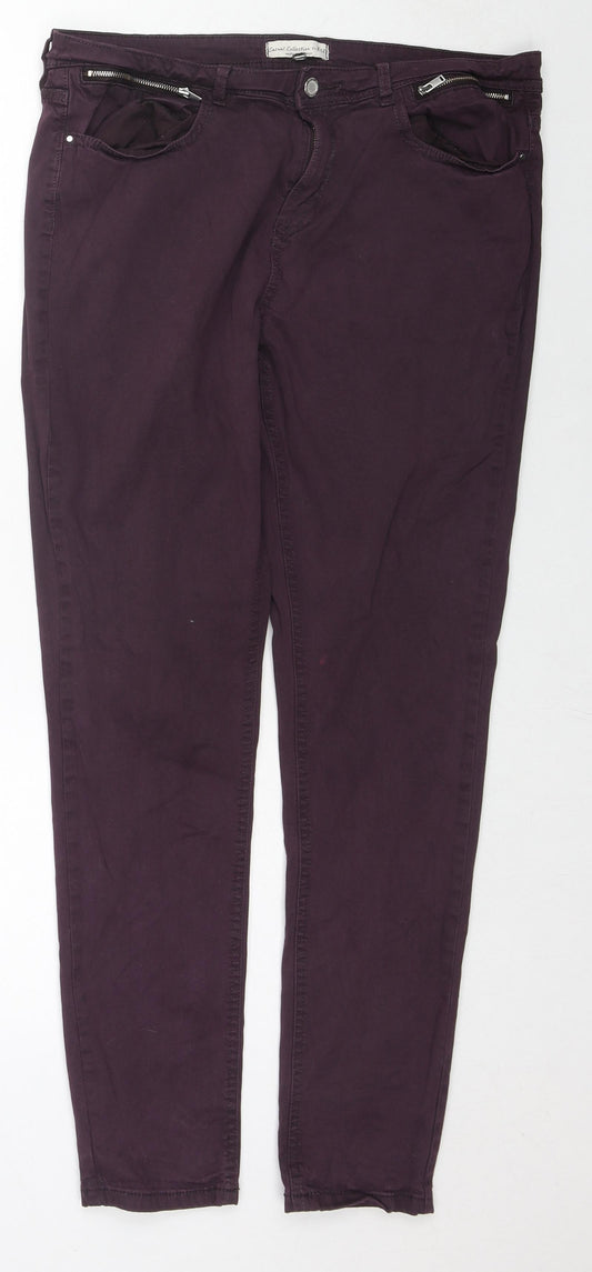 F&F Womens Purple Cotton Skinny Jeans Size 14 L28 in Regular Zip
