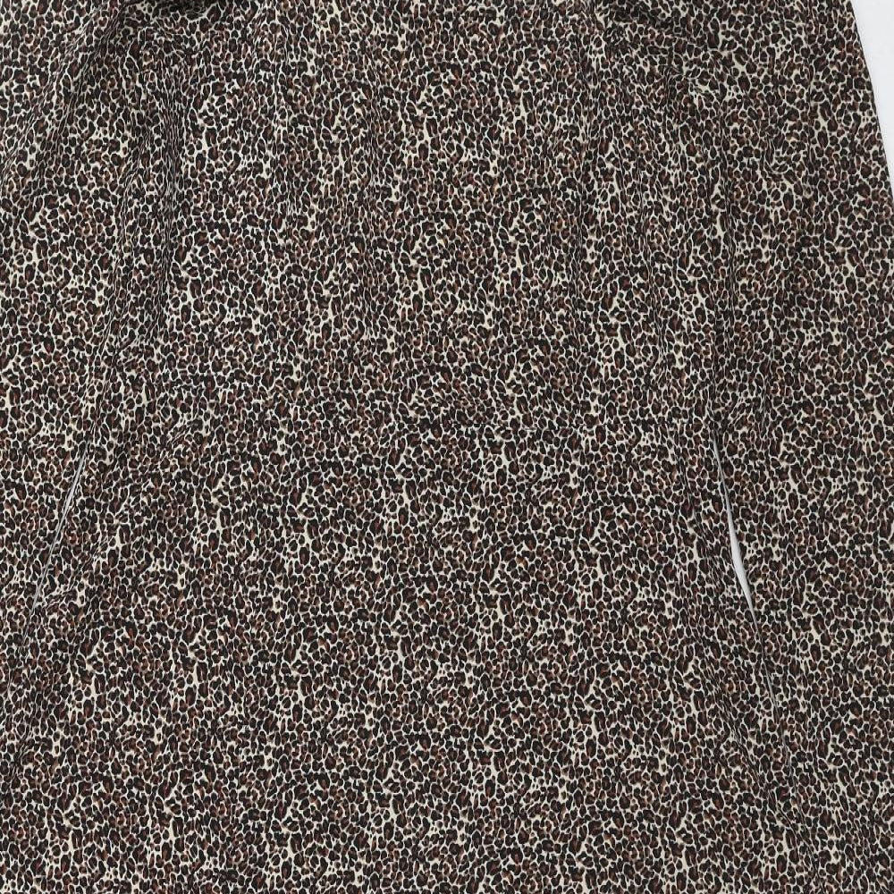 ASOS Womens Brown Animal Print Polyester A-Line Size 16 Scoop Neck Zip - Leopard Print