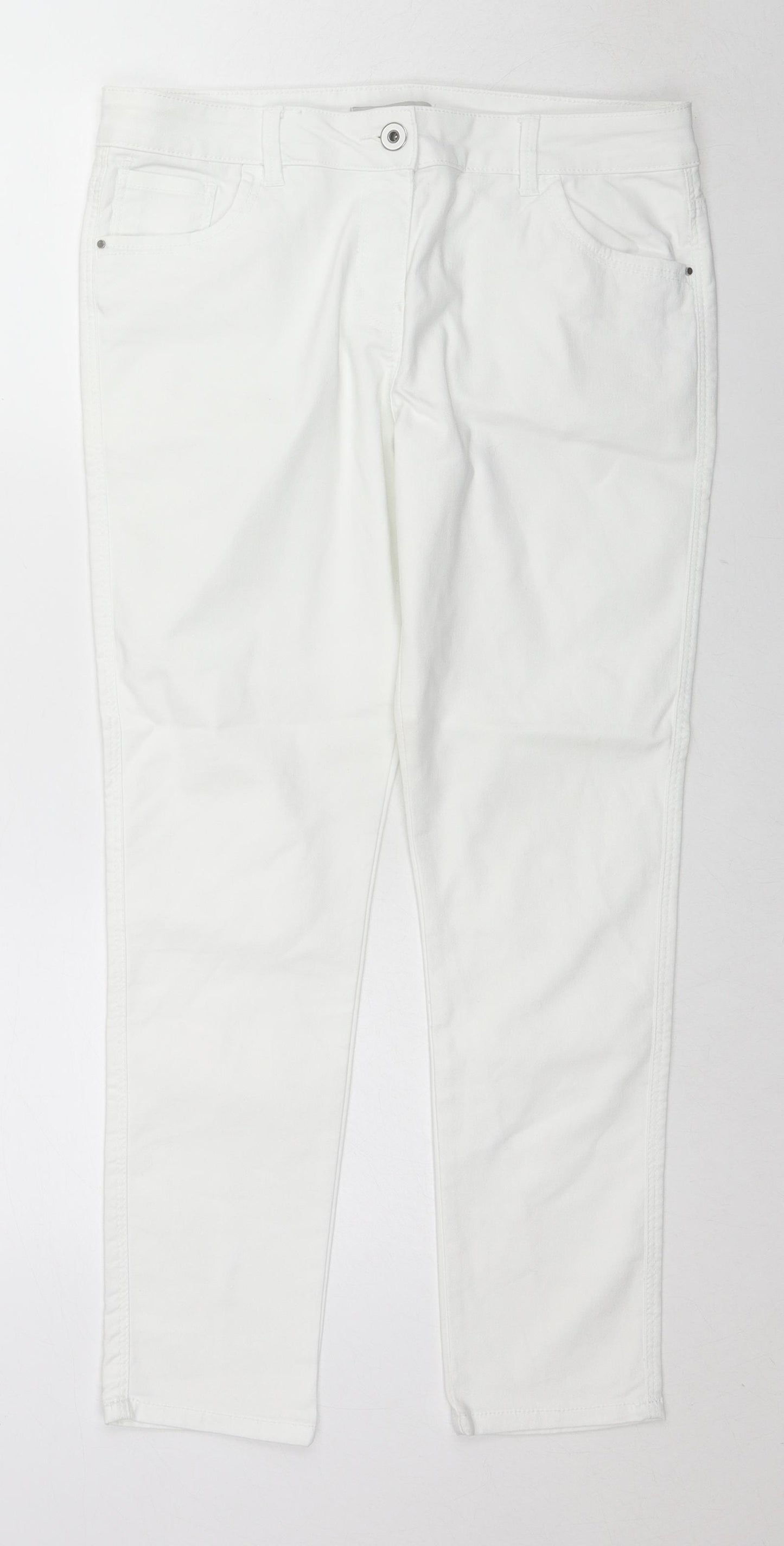 George Womens White Cotton Straight Jeans Size 14 L27 in Regular Zip