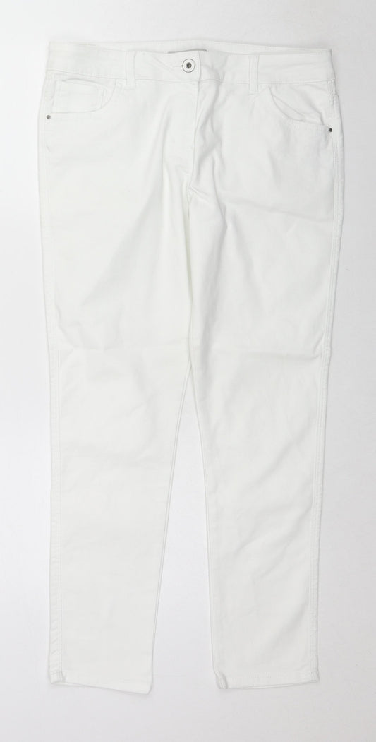 George Womens White Cotton Straight Jeans Size 14 L27 in Regular Zip