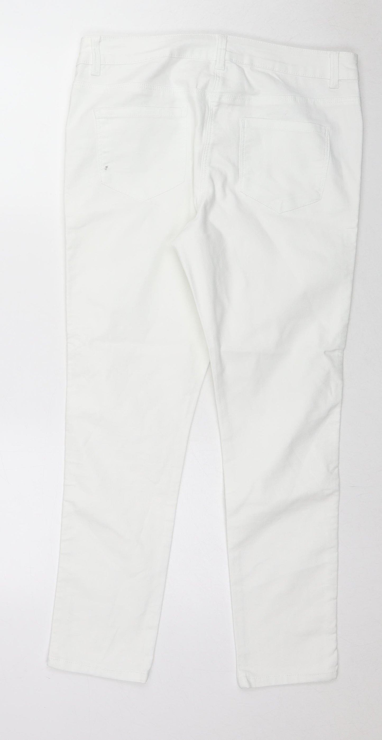 George Womens White Cotton Straight Jeans Size 14 L27 in Regular Zip