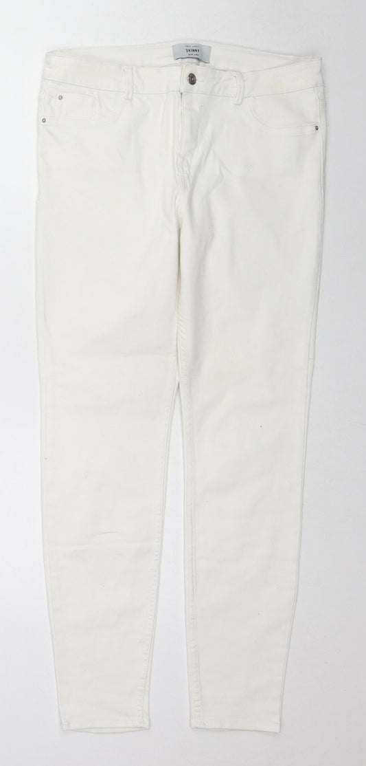 New Look Womens White Cotton Skinny Jeans Size 14 L28 in Regular Zip