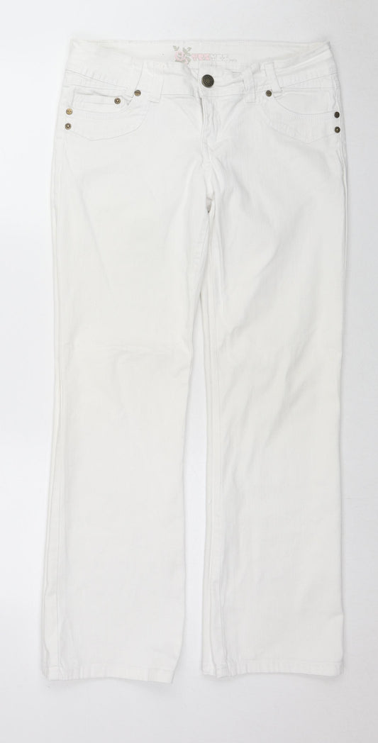 Yes Yes Womens White Cotton Wide-Leg Jeans Size 12 L30 in Regular Zip