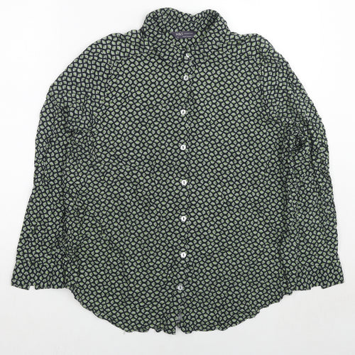 Marks and Spencer Womens Green Geometric Viscose Basic Button-Up Size 18 Collared