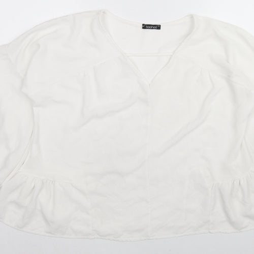 Boohoo Womens White Polyester Basic Blouse Size M V-Neck