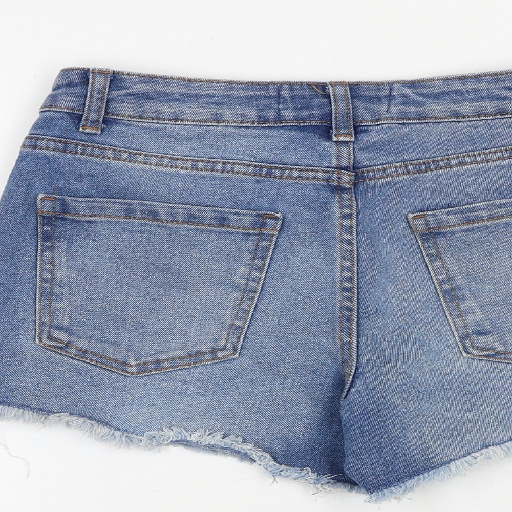 Denim & Co. Womens Blue Cotton Cut-Off Shorts Size 8 Regular Zip