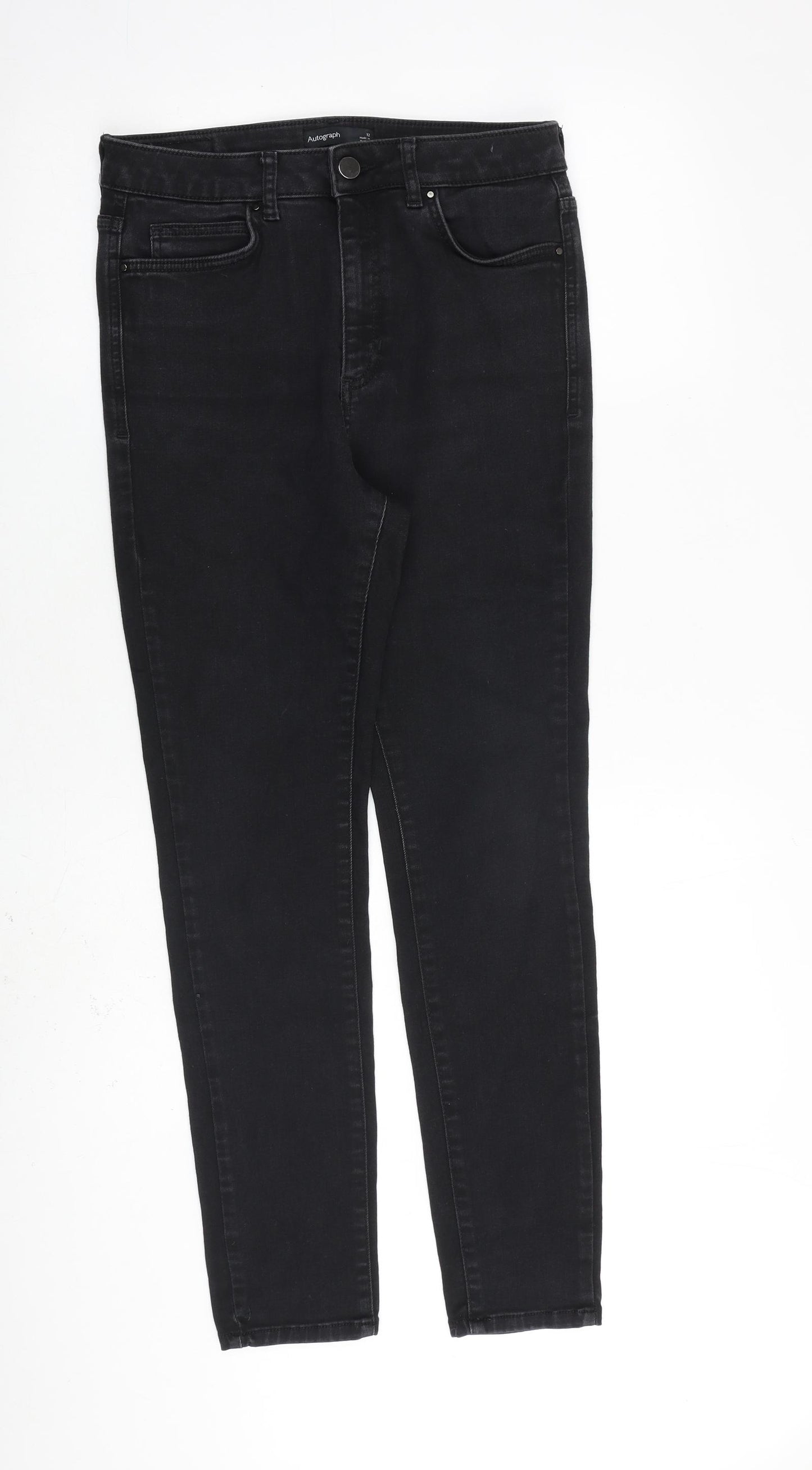Autograph Womens Black Cotton Skinny Jeans Size 12 L29 in Regular Zip