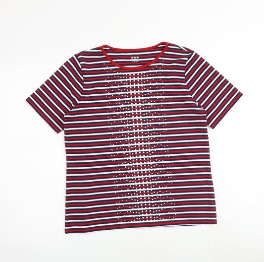 Alia Womens Multicoloured Striped Polyester Basic T-Shirt Size M Round Neck