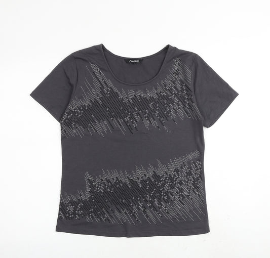 Alexara Womens Grey Polyester Basic T-Shirt Size 14 Round Neck