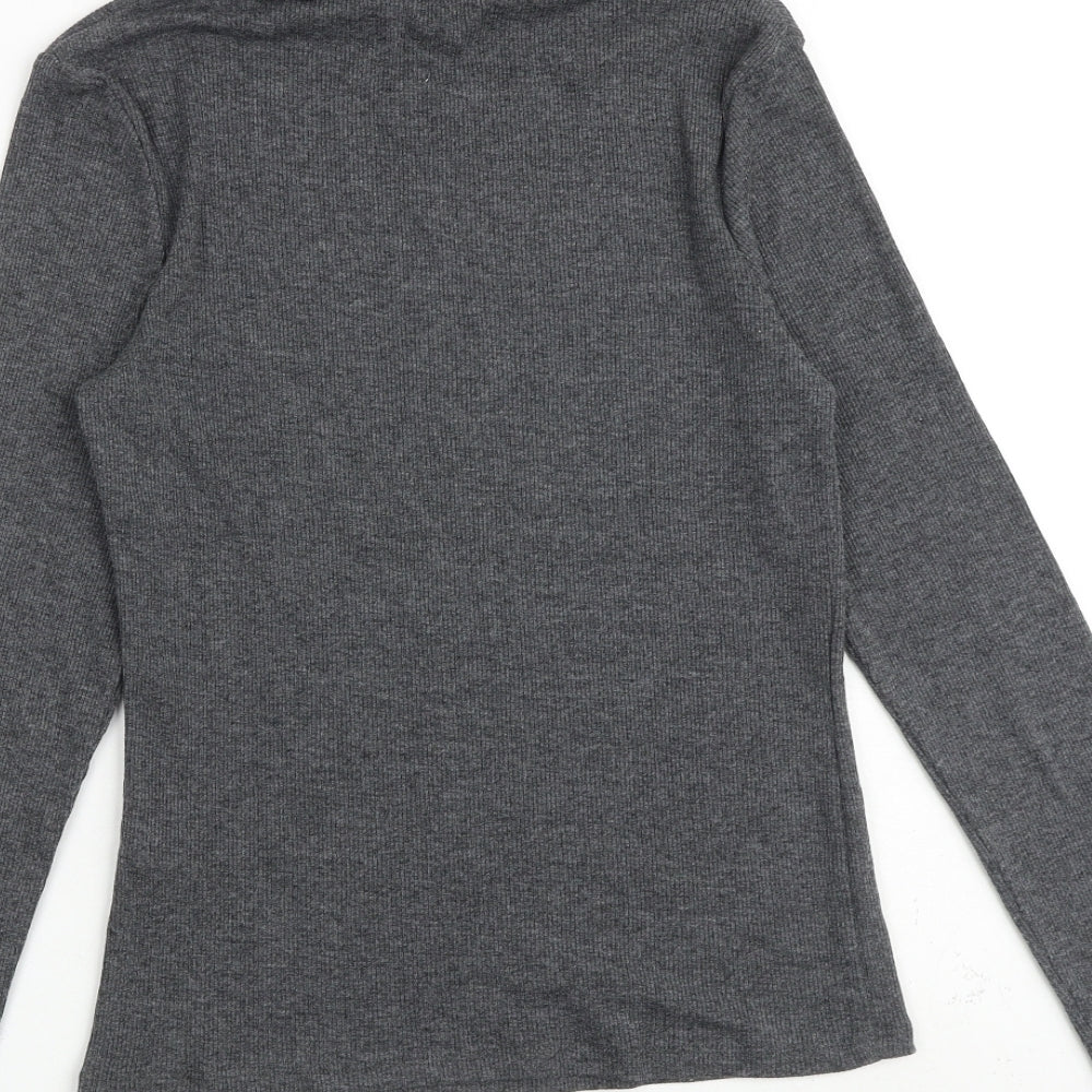 New Look Womens Grey Polyester Basic T-Shirt Size 14 Roll Neck