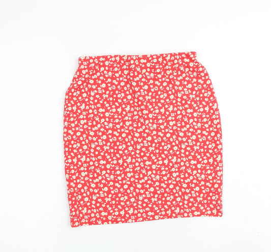 New Look Womens Red Floral Cotton A-Line Skirt Size 8