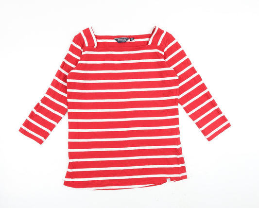 Regatta Womens Red Striped 100% Cotton Basic T-Shirt Size 14 Square Neck