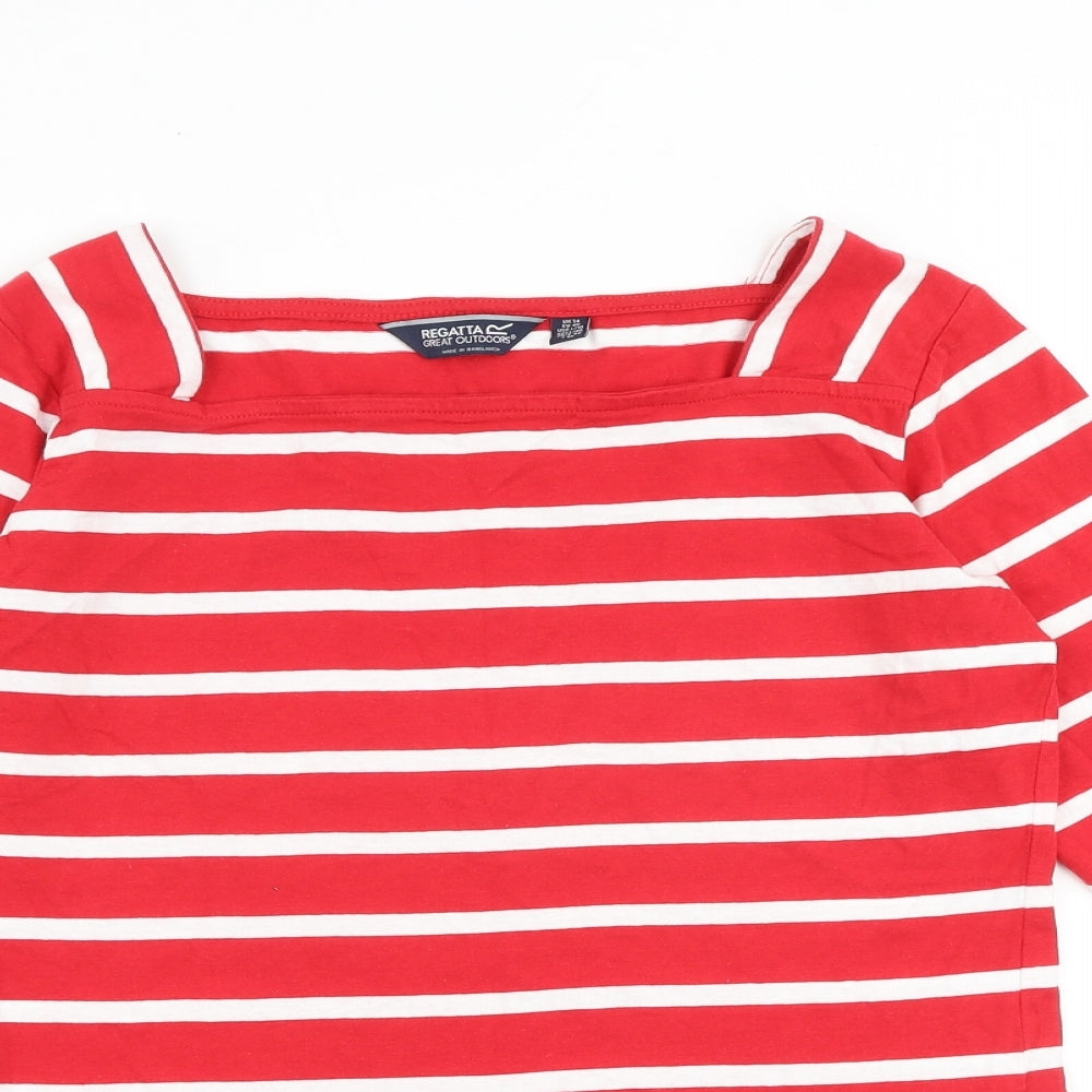 Regatta Womens Red Striped 100% Cotton Basic T-Shirt Size 14 Square Neck