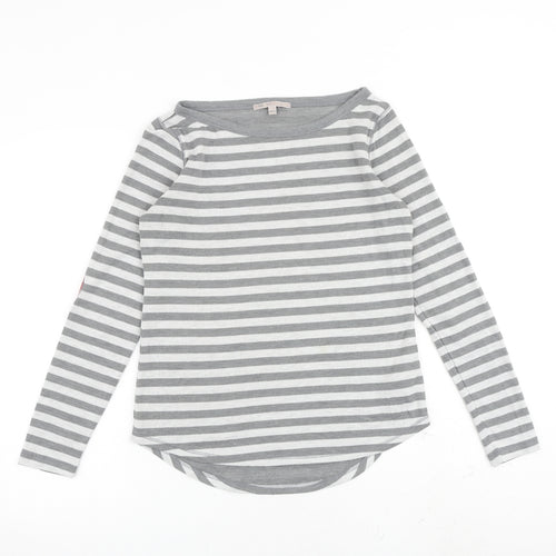Gap Womens Grey Striped Polyester Basic T-Shirt Size XS Round Neck
