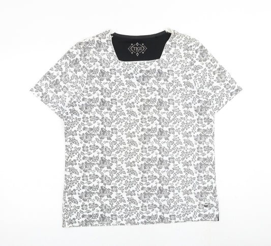 TIGI Womens White Geometric Cotton Basic T-Shirt Size 14 Square Neck - Size 14-16
