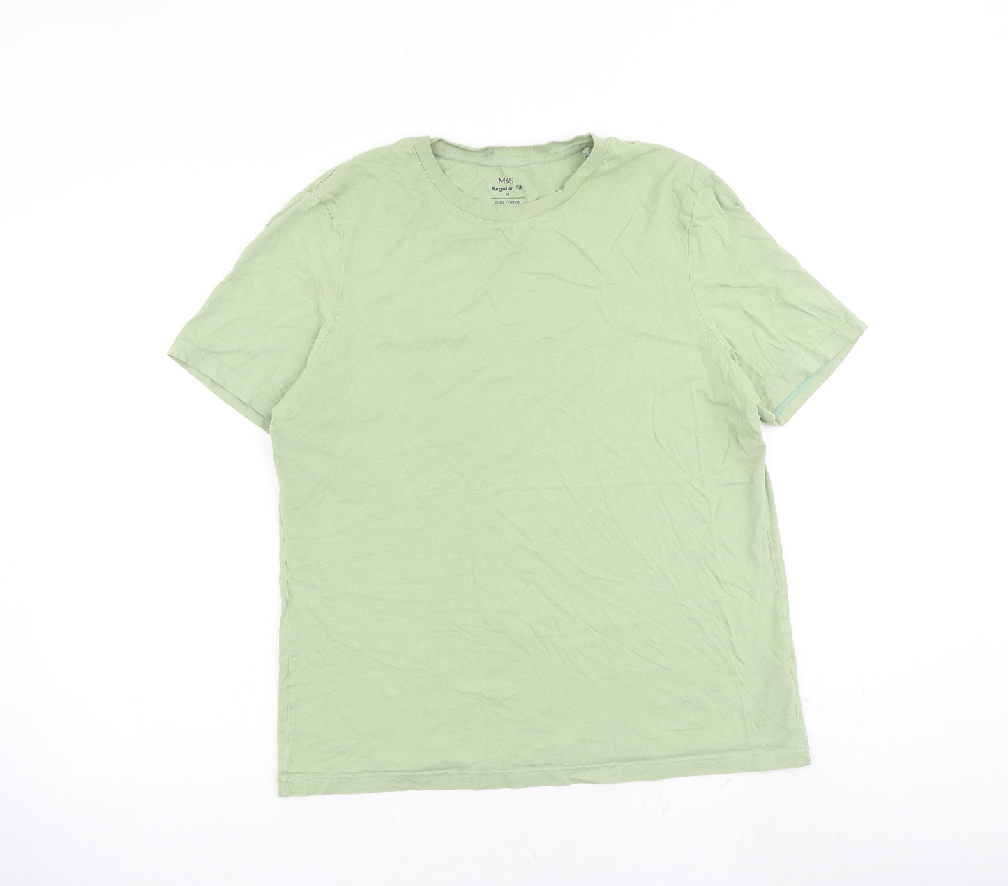 Marks and Spencer Mens Green Cotton T-Shirt Size M Crew Neck