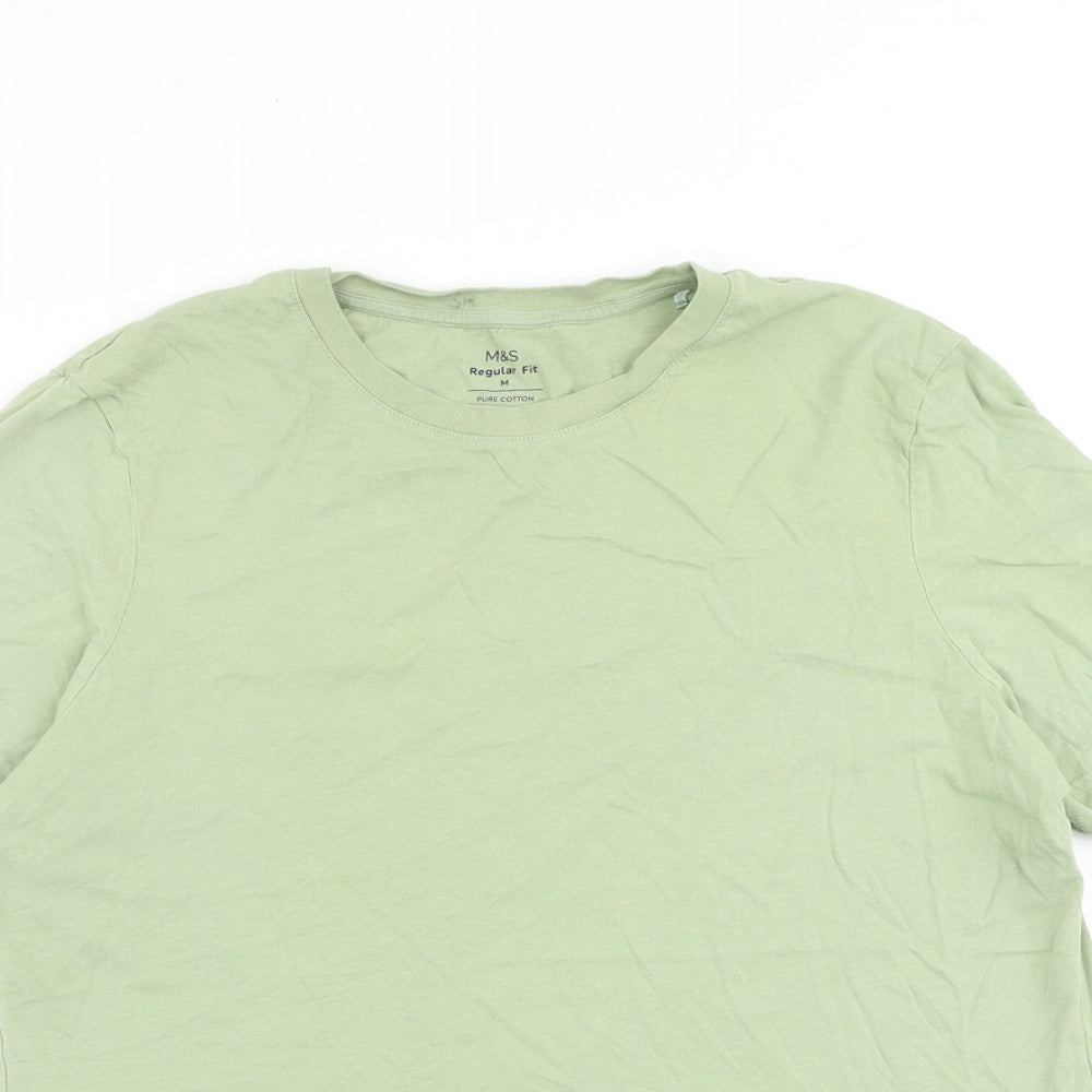 Marks and Spencer Mens Green Cotton T-Shirt Size M Crew Neck