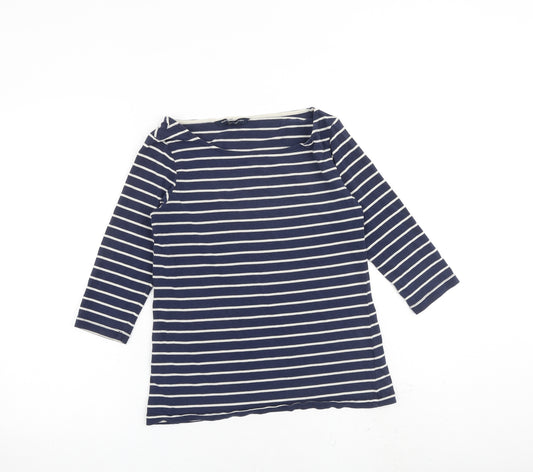 French Connection Womens Blue Striped Cotton Basic T-Shirt Size M Boat Neck