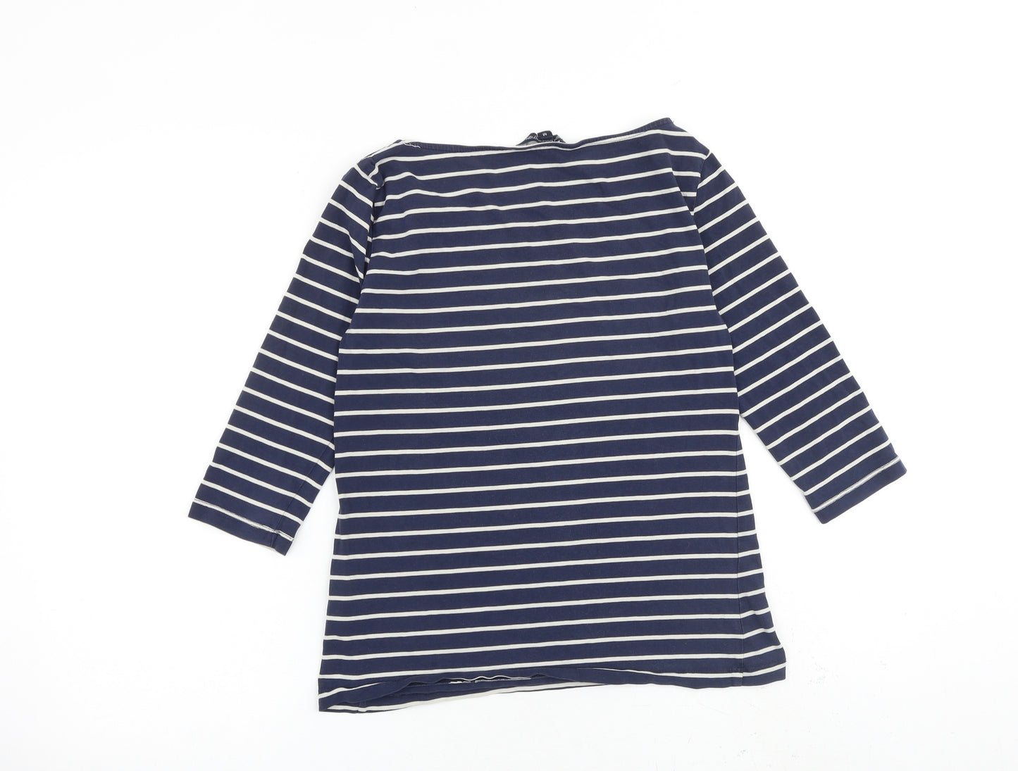 French Connection Womens Blue Striped Cotton Basic T-Shirt Size M Boat Neck