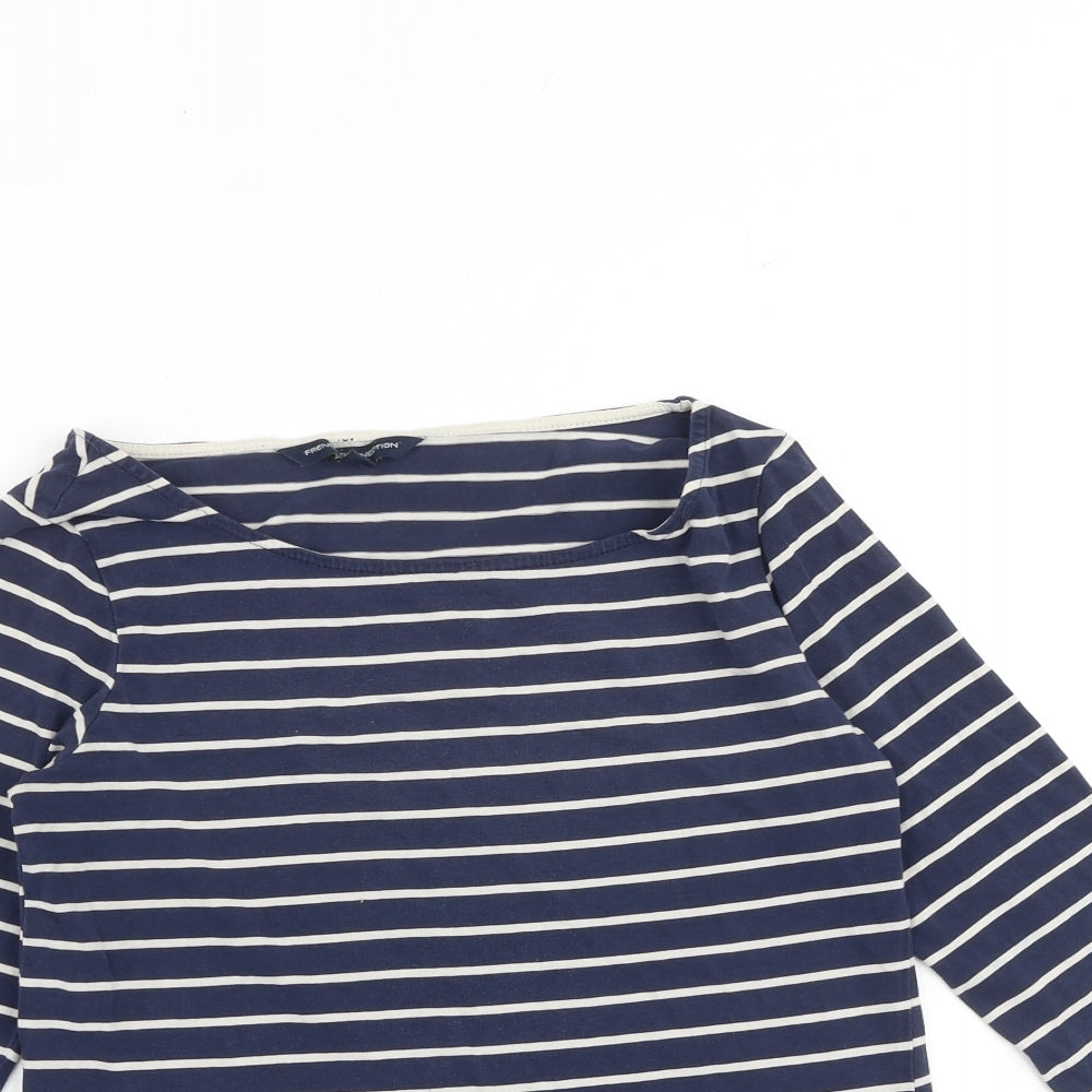 French Connection Womens Blue Striped Cotton Basic T-Shirt Size M Boat Neck