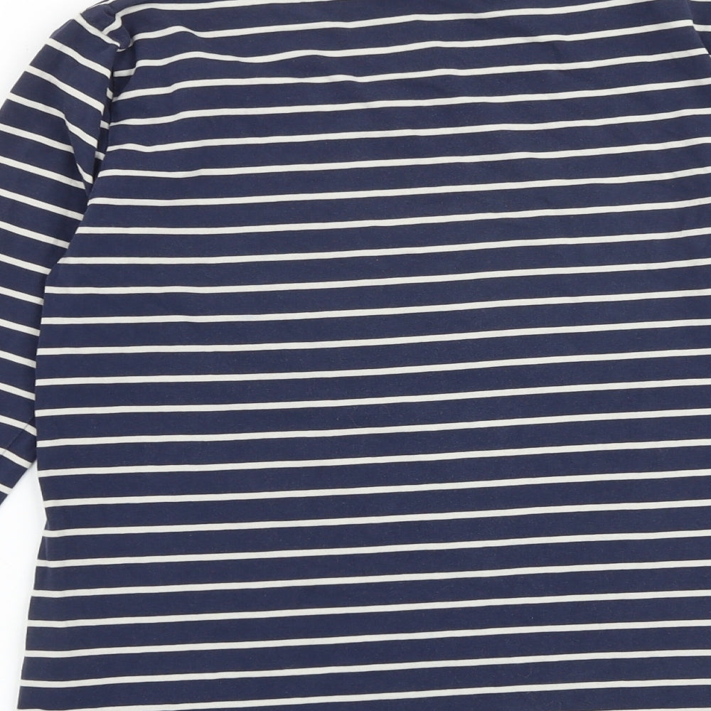 French Connection Womens Blue Striped Cotton Basic T-Shirt Size M Boat Neck