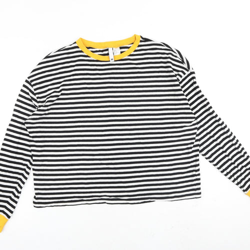 H&M Womens Multicoloured Striped 100% Cotton Basic T-Shirt Size M Round Neck