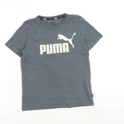 PUMA Girls Grey Cotton Basic T-Shirt Size 11-12 Years Crew Neck Pullover