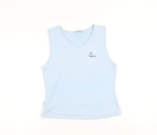 HEAD Womens Blue Cotton Cropped Tank Size 14 V-Neck
