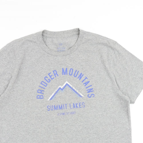 Gap Mens Grey Cotton T-Shirt Size L Crew Neck - Bridger Mountains