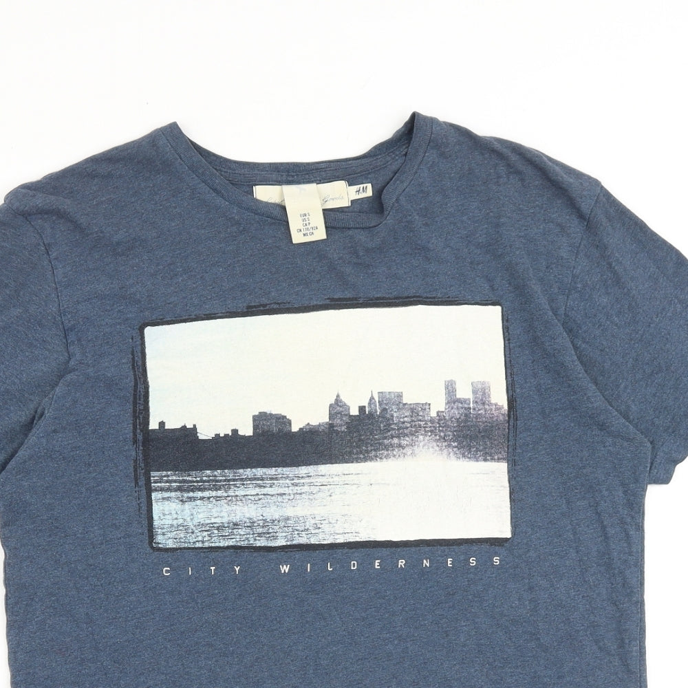 H&M Mens Blue Cotton T-Shirt Size M Crew Neck