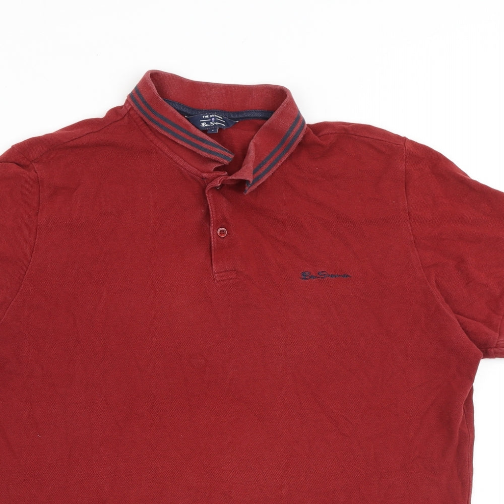 Ben Sherman Mens Red 100% Cotton Polo Size L Collared Button