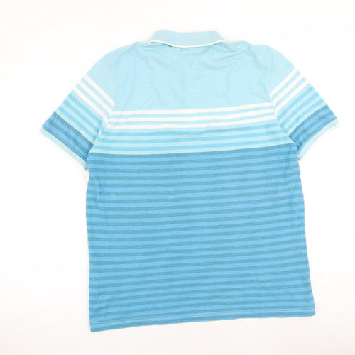 LC Waikiki Mens Blue Striped 100% Cotton Polo Size L Collared Button