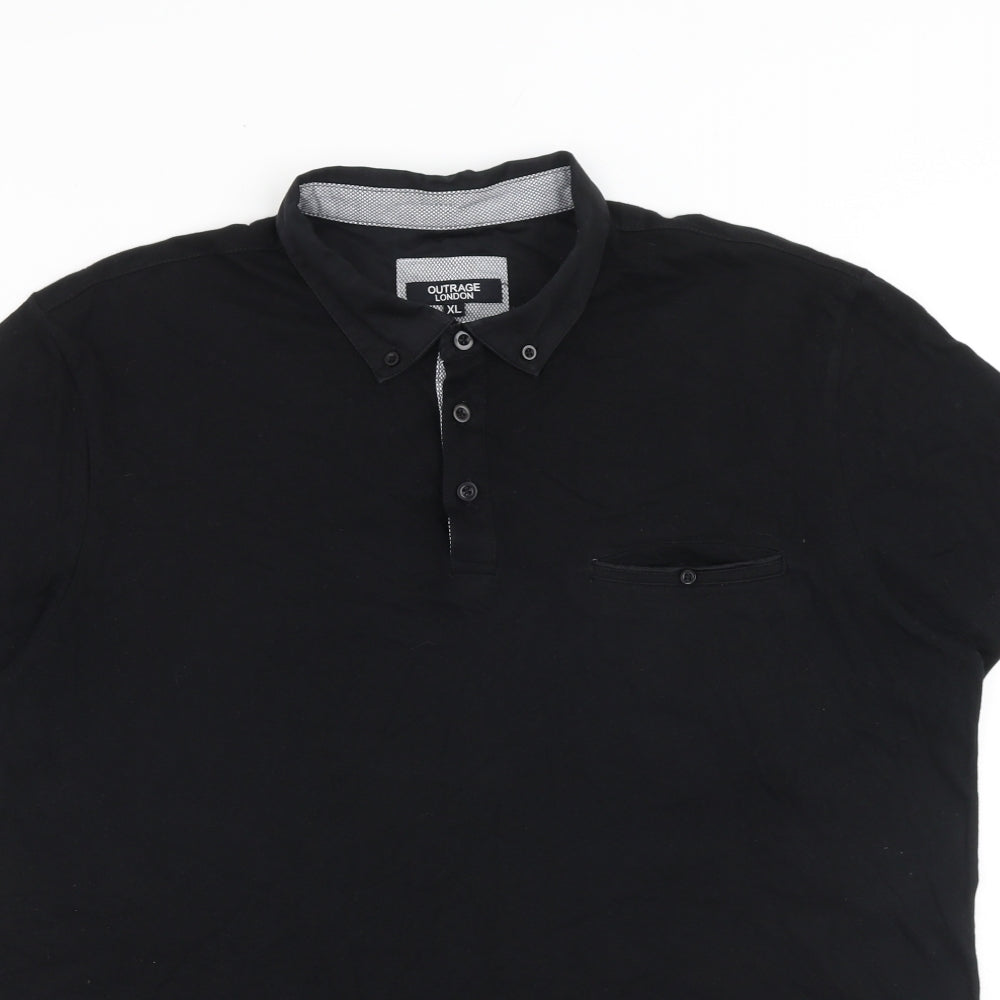 Outrage London Mens Black 100% Cotton Polo Size XL Collared Button