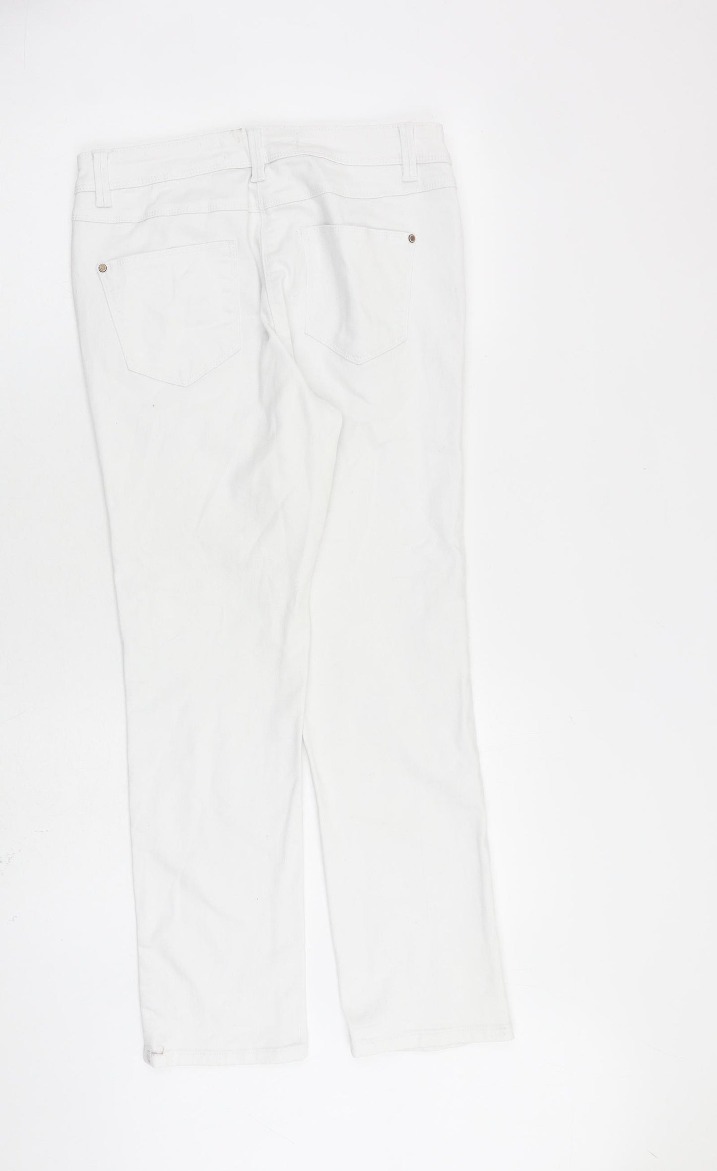 Dunnes Stores Womens White Cotton Straight Jeans Size 12 L27 in Regular Zip