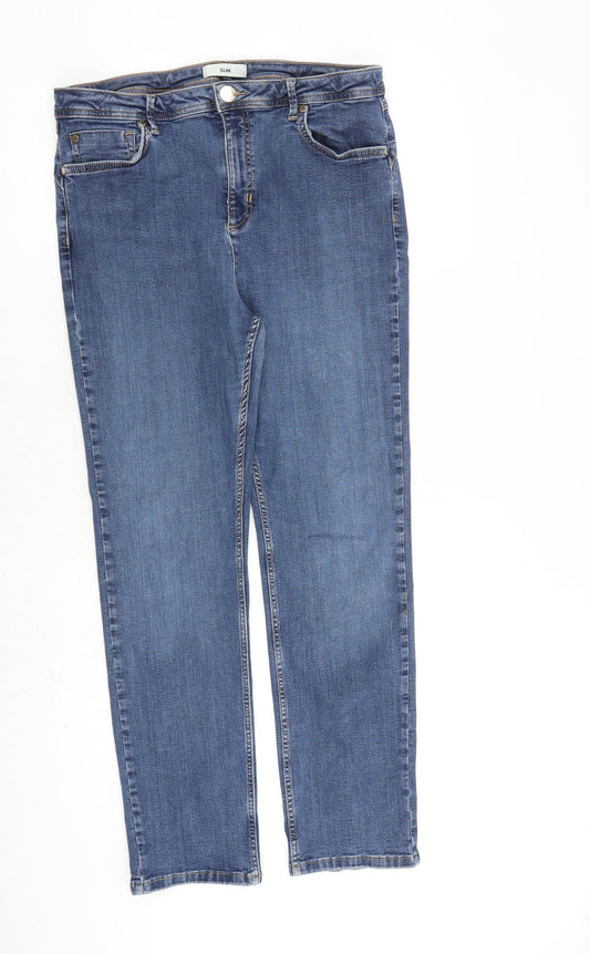 Marks and Spencer Womens Blue Cotton Straight Jeans Size 16 L28 in Regular Zip