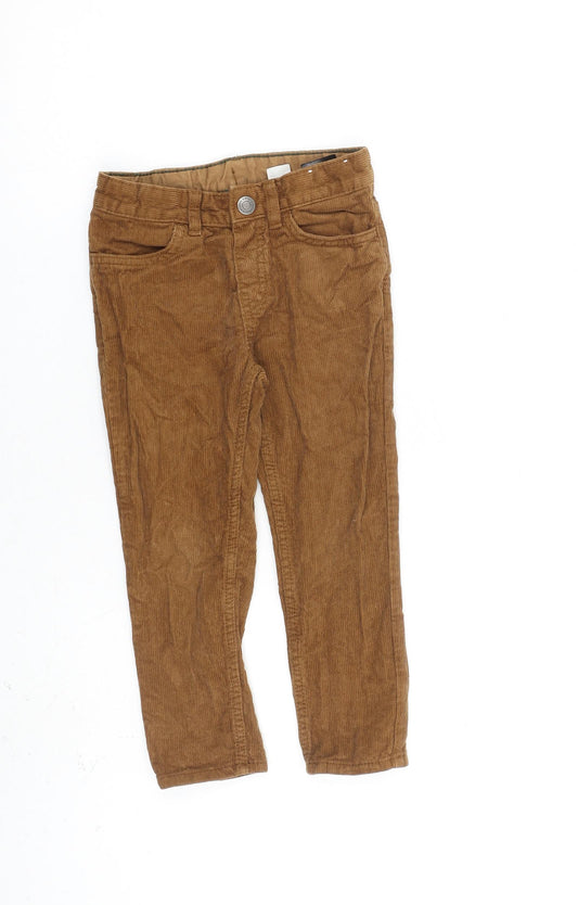 H&M Boys Brown Cotton Carrot Trousers Size 3-4 Years Regular Zip