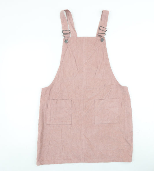 George Womens Pink Cotton Pinafore/Dungaree Dress Size 14 Square Neck Buckle
