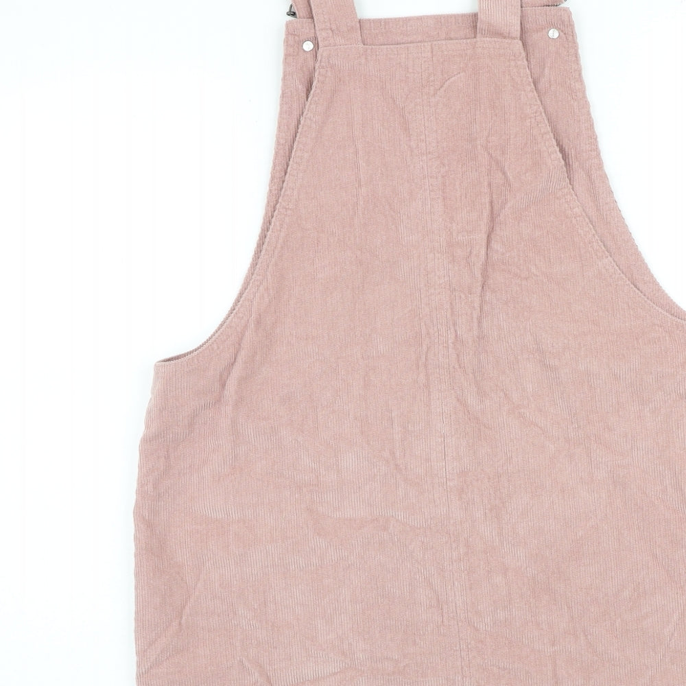 George Womens Pink Cotton Pinafore/Dungaree Dress Size 14 Square Neck Buckle