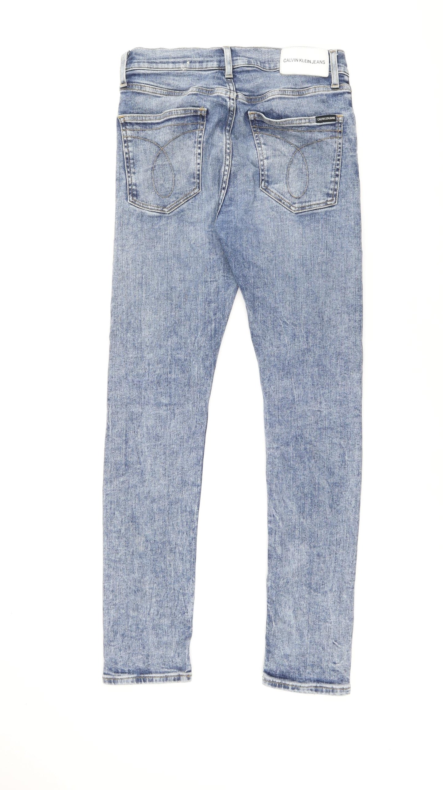 Calvin Klein Mens Blue Cotton Straight Jeans Size 28 in L32 in Slim Zip