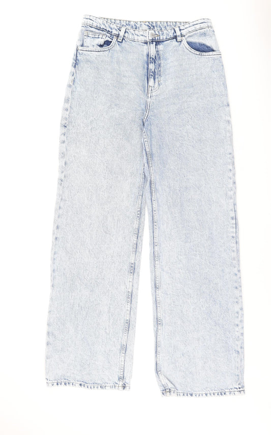 Monki Womens Blue Cotton Wide-Leg Jeans Size 30 in L31 in Regular Button
