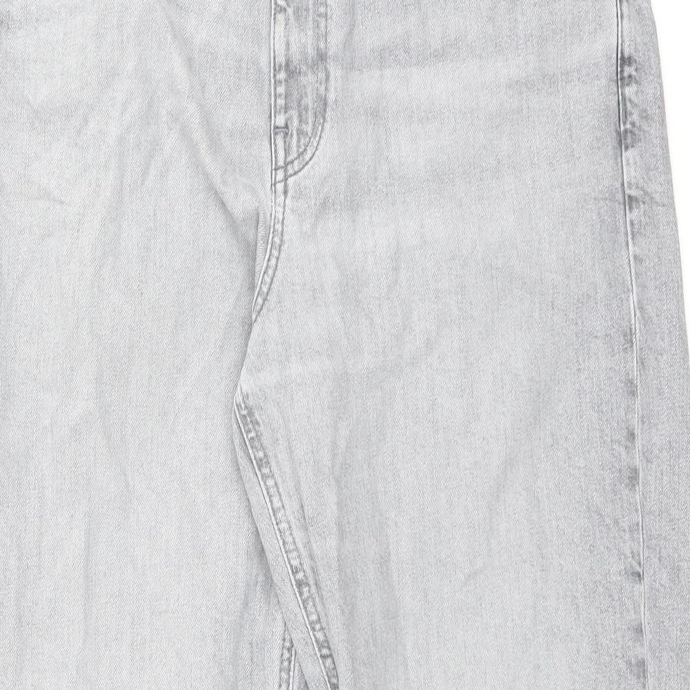 Marks and Spencer Womens Grey Cotton Straight Jeans Size 16 L28 in Regular Zip