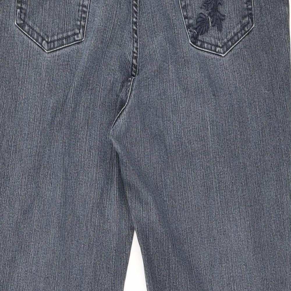 Marks and Spencer Womens Blue Cotton Bootcut Jeans Size 20 L25 in Regular Zip - Floral Detail