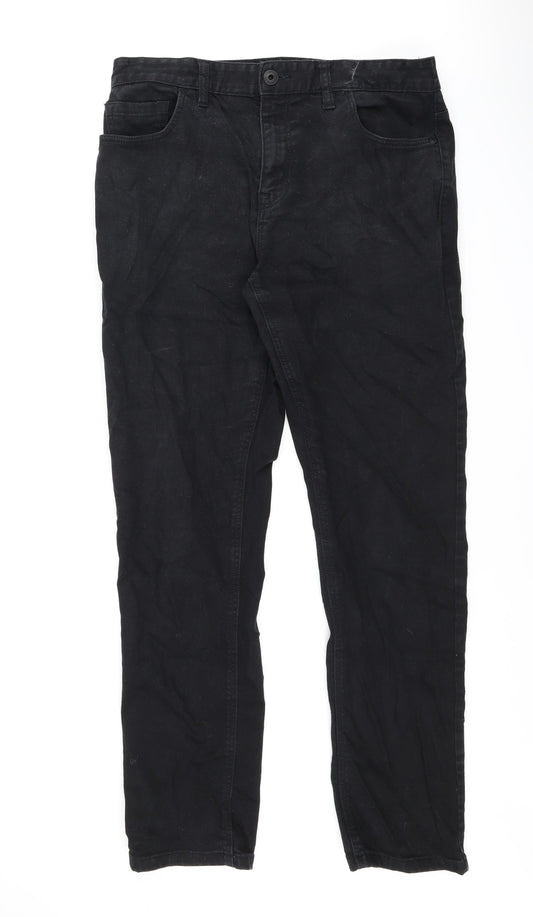 NEXT Mens Black Cotton Straight Jeans Size 32 in L29 in Slim Zip