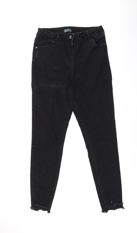 Papaya Womens Black Cotton Skinny Jeans Size 14 L26 in Regular Zip - Raw Hem