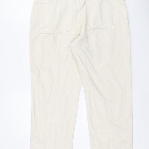Zara Womens Ivory Cotton Straight Jeans Size L L25 in Regular Zip