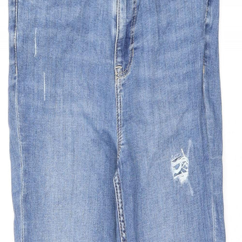 Marks and Spencer Womens Blue Cotton Skinny Jeans Size 12 L25 in Regular Zip