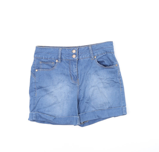 NEXT Womens Blue Cotton Hot Pants Shorts Size 12 L4 in Regular Zip