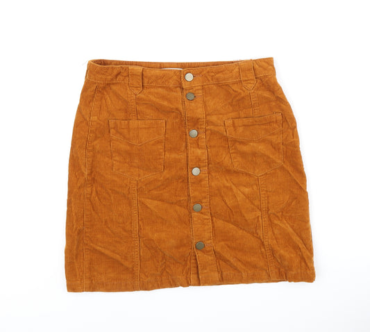 TU Womens Orange Cotton A-Line Skirt Size 10 Button