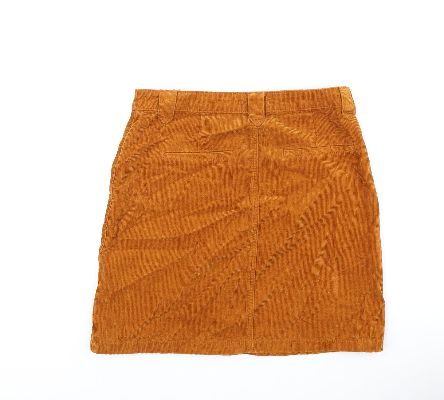 TU Womens Orange Cotton A-Line Skirt Size 10 Button